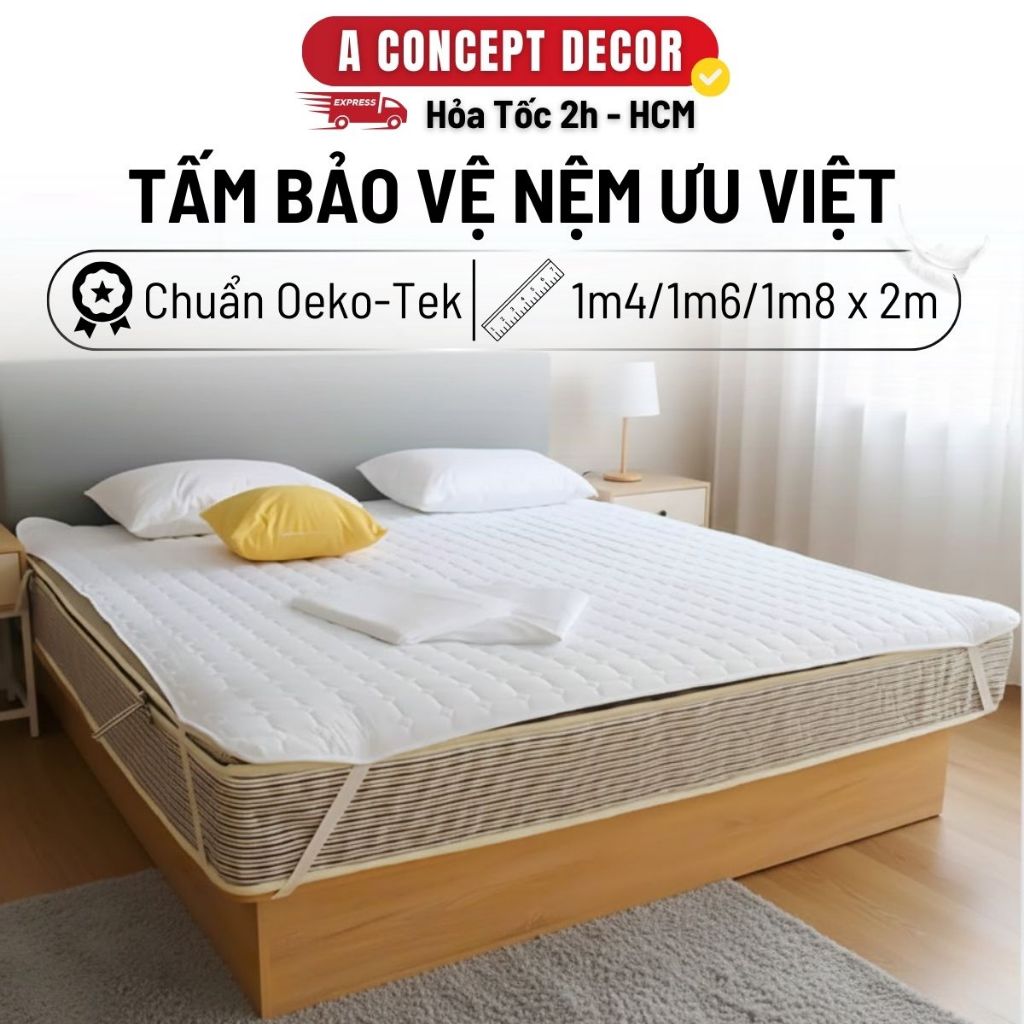 Tấm Lót Bảo Vệ Nệm Ưu Việt Cao Cấp A Concept Decor Tấm Lót Nệm Chuẩn Khách Sạn Thoáng Mềm Êm Ái Chun