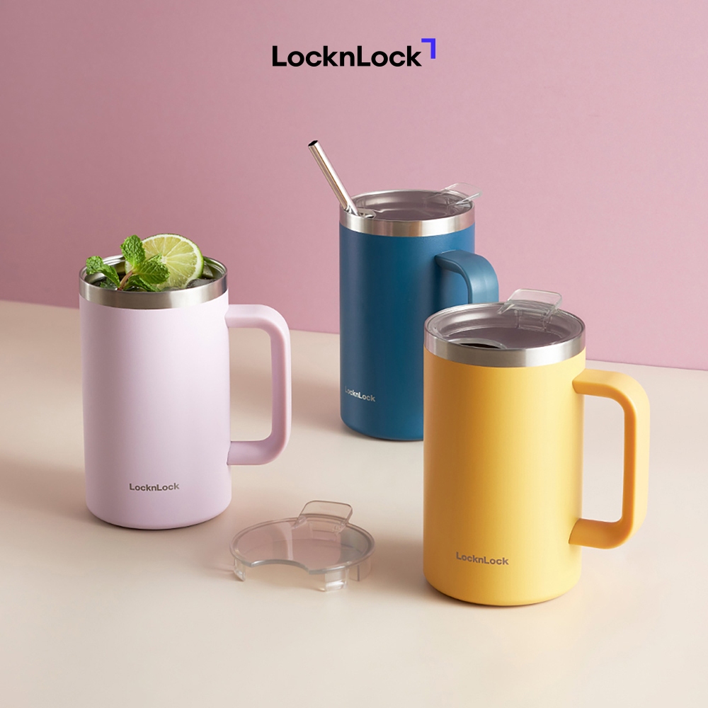 Cốc giữ nhiệt Lock&Lock Flat Table Mug 730ml LHC4320 - Màu xanh cổ vịt, tím, vàng