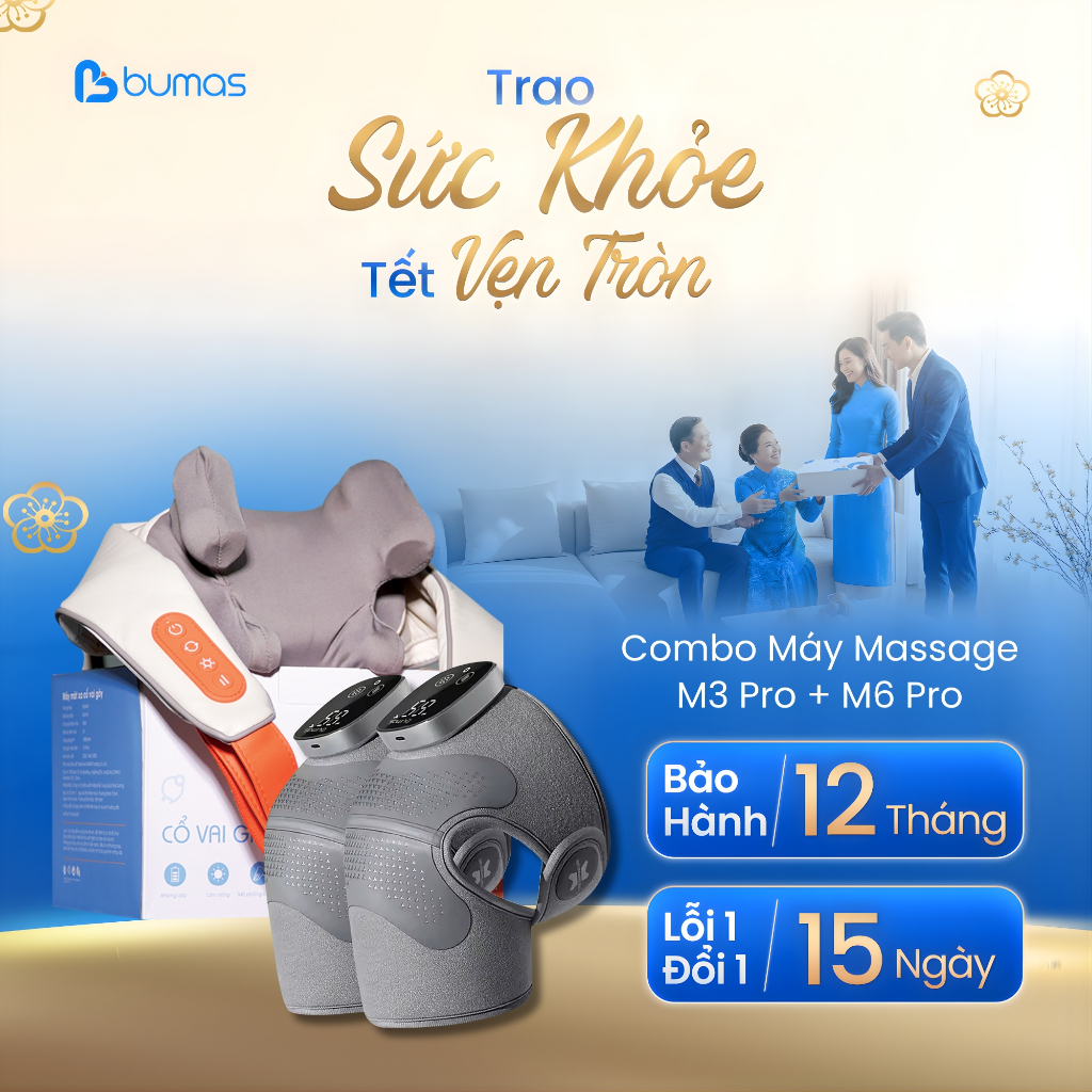 Set Quà Tết Máy Massage Cổ Vai Gáy M3 Pro + Máy Massage Đầu Gối BUMAS M6 Pro Hỗ Trợ Giảm Đau Nhức