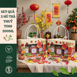 [HOẢ TỐC] Set Quà Trà Tết thắt nơ 3 Hũ 200ml quà tặng người thương yêu - Giỏ Quà Tết tặng ông bà, bố mẹ