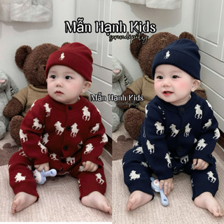  Bodysuit len 2 màu Ngựa đỏ đô  Xanh than dành cho bé sơ sinh   tặng kèm mũ  đồ trẻ em chất len thỏ   MH- KIDS   