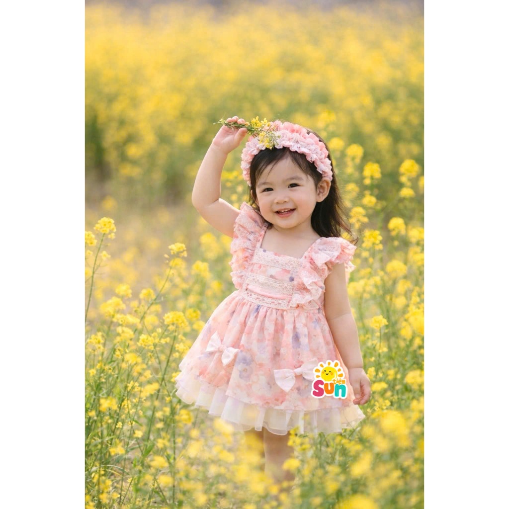 TẶNG QUẦN CHÍP và TURBAN, váy lolita cho bé gái từ 7-14kg, chất tơ thêu hoa 6D mềm mát/ LOLITA HỒNG 