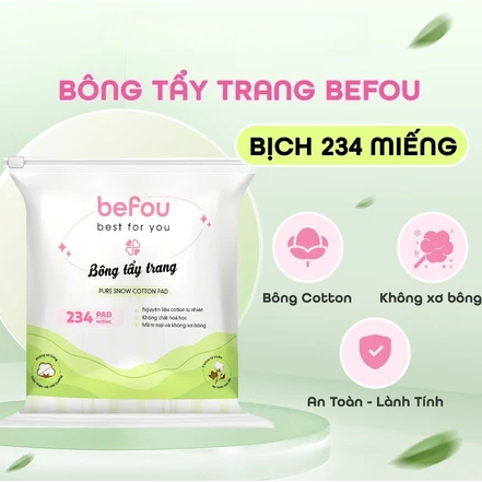 Bông Tẩy Trang Cotton Befou 234 Miếng Vuông