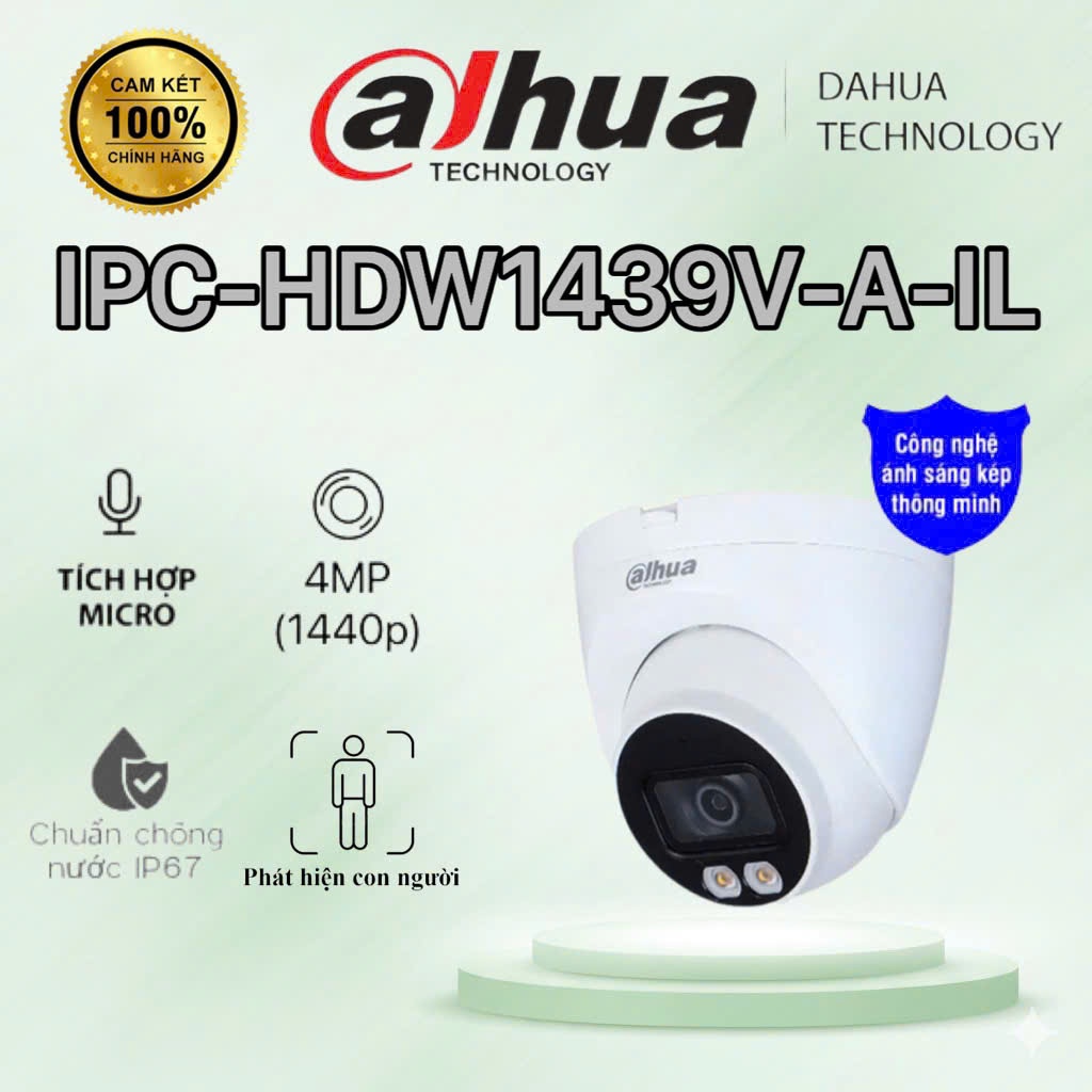 Camera IP 4MP Dome DAHUA DH-IPC-HDW1439V-A-IL-CÓ MIC