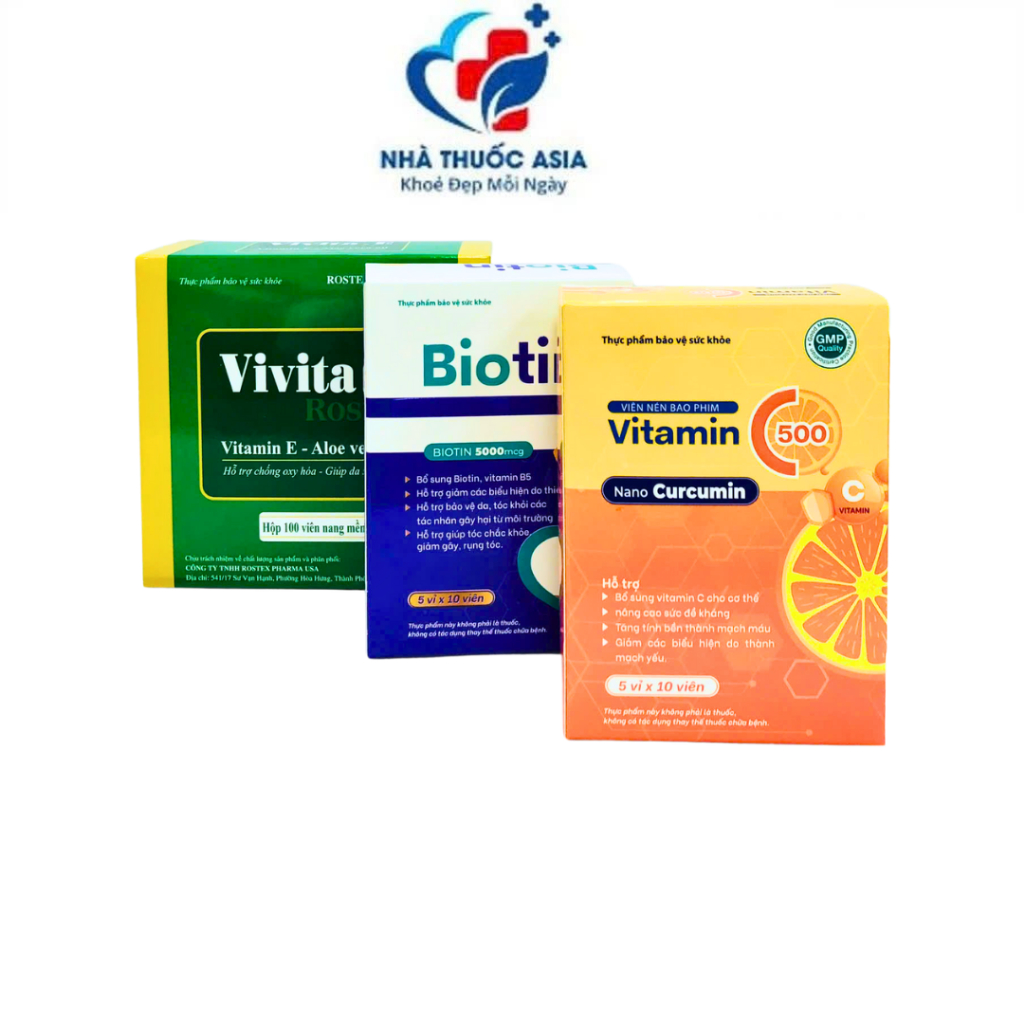 Combo Hỗ Trợ Làm Đẹp Vitamin E Vivita.E + Vitamin C 500 + Biotin B5