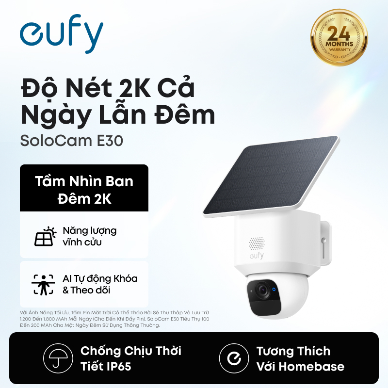 Camera không dây ngoài trời eufy SoloCam E30 2K, xoay 360°, AI bám theo, pin năng lượng mặt trời, gh