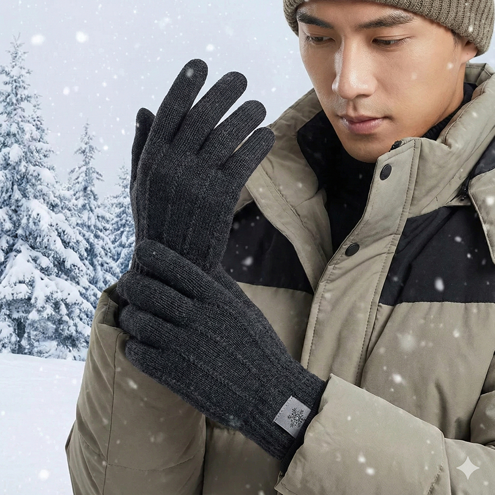 Găng tay nam mùa đông HUMI chất len giữ ấm giữ nhiệt thoáng khí có lót lông cảm ứng màn hình