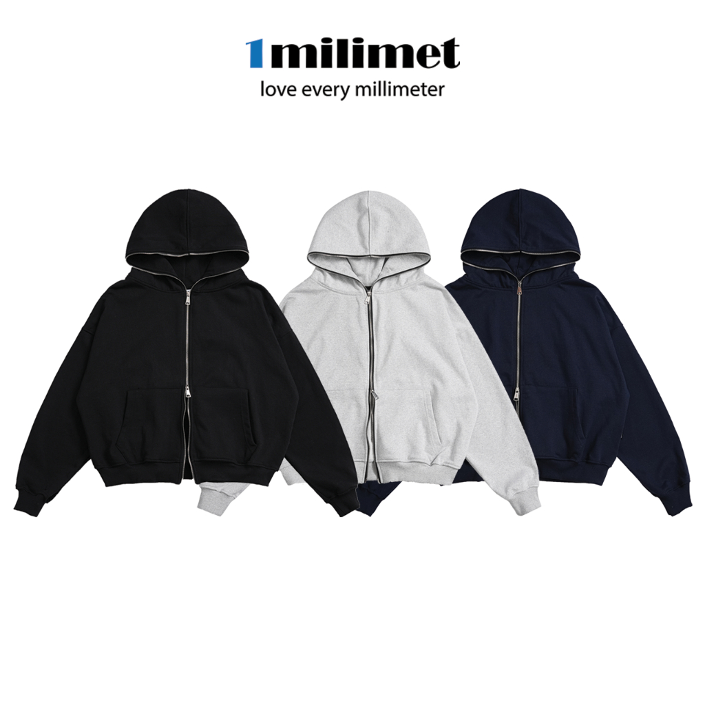 Áo Khoác Hoodie FULLZIP - 1MILIMET - Form BOXY, Vải Chân Cua 100% Cotton, 400GSM Dày Dặn, Dây kéo ki