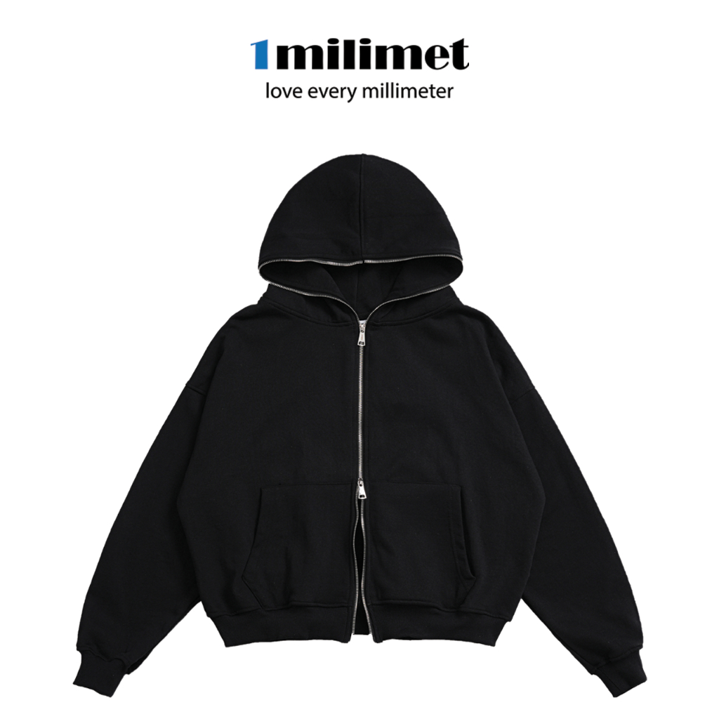 Áo Khoác Hoodie FULLZIP - 1MILIMET - Form BOXY, Vải Chân Cua 100% Cotton, 400GSM Dày Dặn, Dây kéo 2 