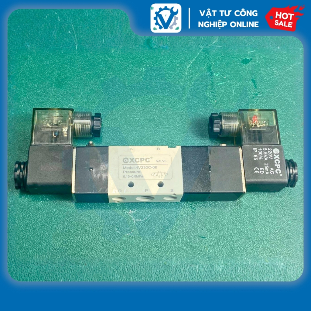 Van Điện Từ 5/3 2 Đầu Điện XCPC, 4V230-08, 4V330-10, 4V430-15, Van 5 Cổng 3 Vị Trí 2 Đầu Điện