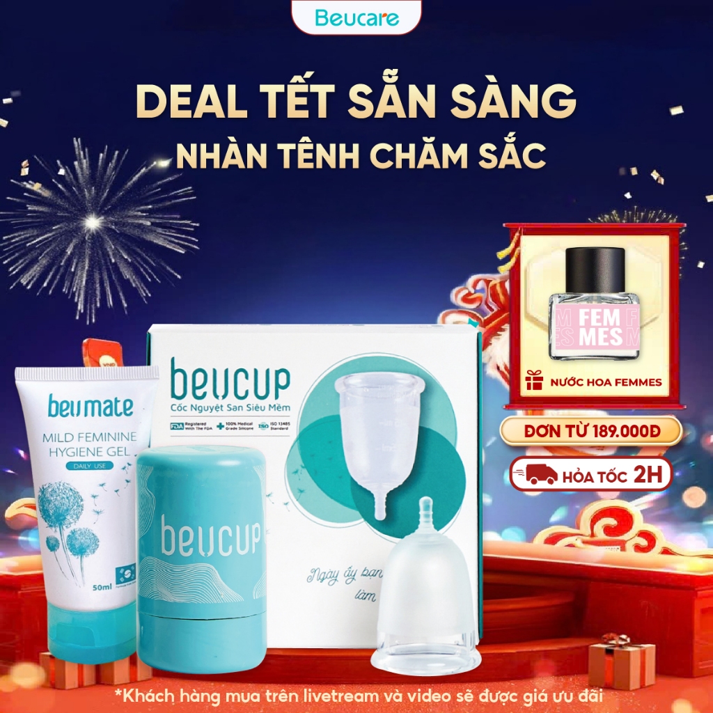 Combo 1 cốc nguyệt san BeUcup silicol y tế siêu mềm chuẩn FDA Hoa Kỳ + 1 Nước hoa vùng kín Inner Per