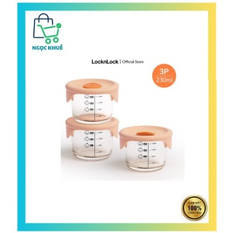 LLG508S3 - Hộp đựng thức ăn cho bé Lock&Lock có vạch chia 230ml*3 hộp - Nắp màu cam