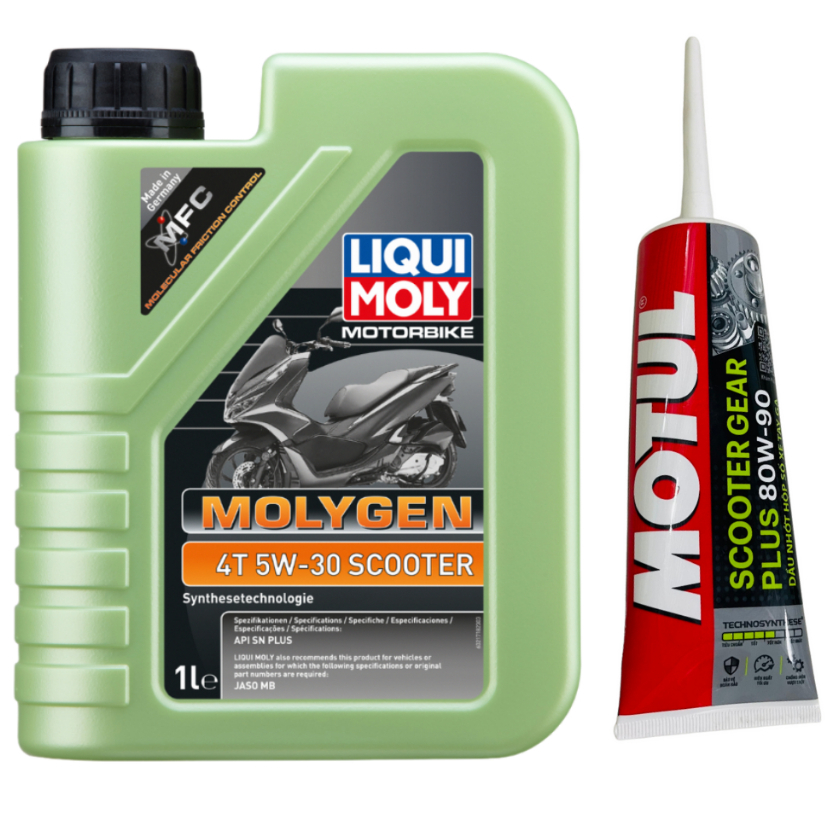 COMBO 2, Nhớt Xe Tay Ga LIQUI MOLY MOLYGEN 5W30 1L Tổng Hợp + NHỚT LAP Hộp Số MOTUL Scooter Gear Plu