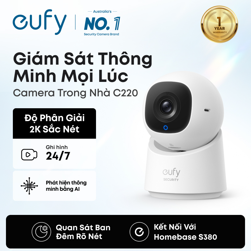【HOT】Eufy by Anker – Camera An Ninh Trong Nhà C220 | Độ phân giải 2K | Theo dõi AI | Quan sát 360° |