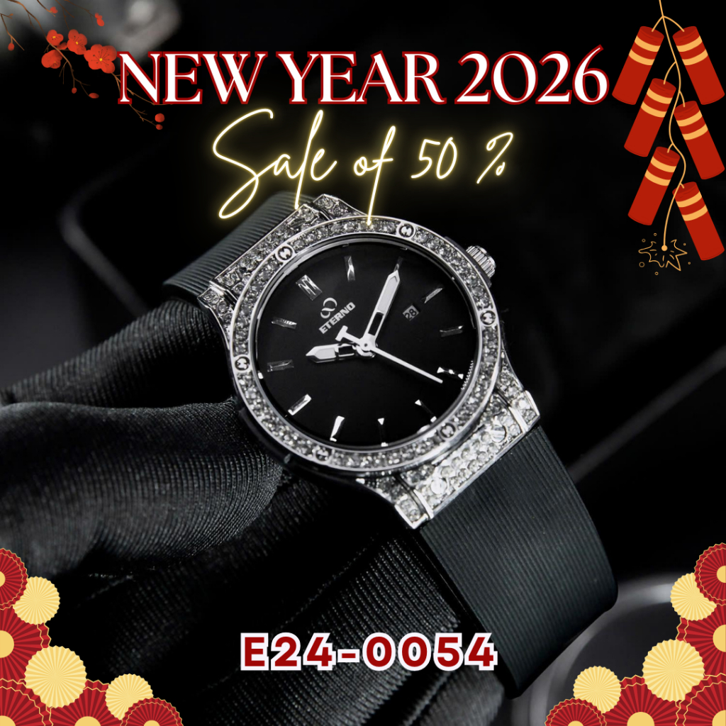 Đồng Hồ Nữ - Thương Hiệu ETERNO E24-0054 Viền đính đá, Dây cao su cao cấp - đồng hồ nữ đẹp