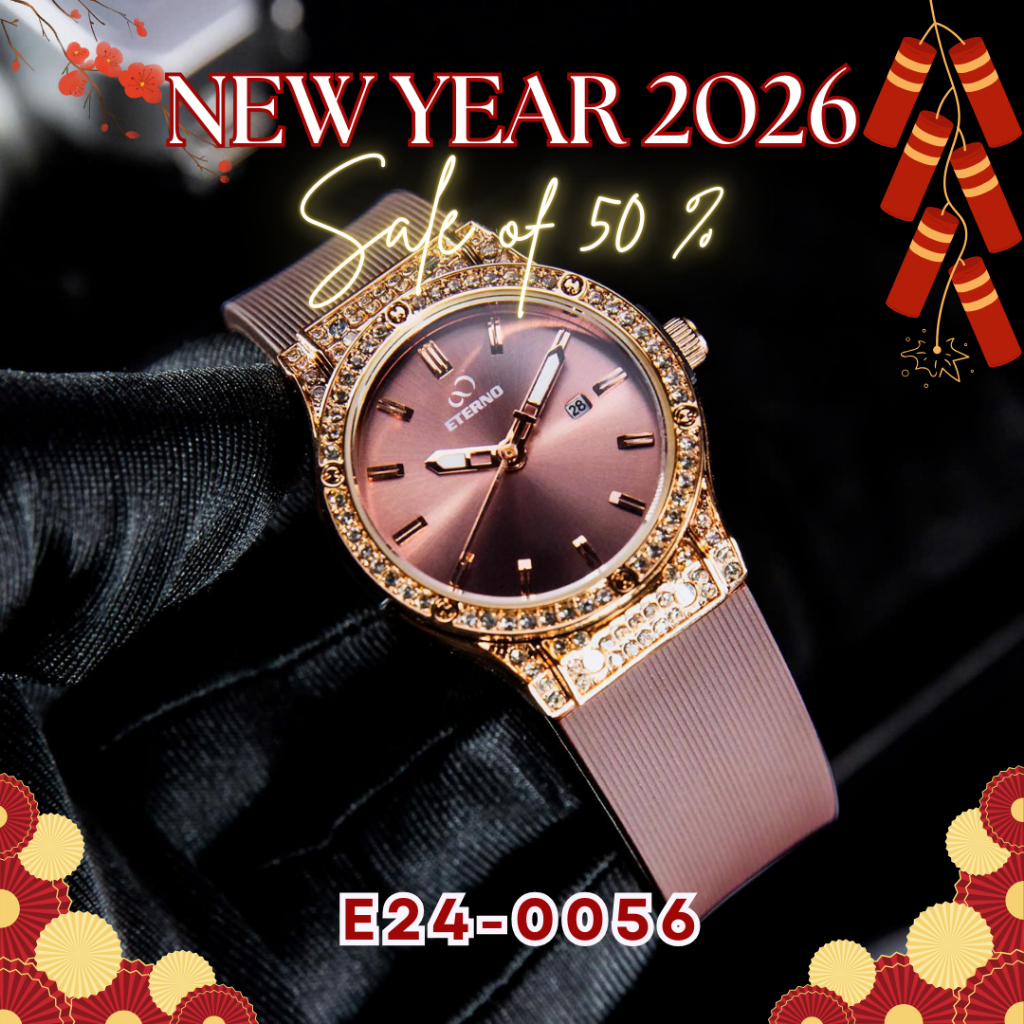Đồng Hồ Nữ - Thương Hiệu ETERNO E24-0056 dây cao su non, viền đính đá tinh tế _ đồng hồ nữ
