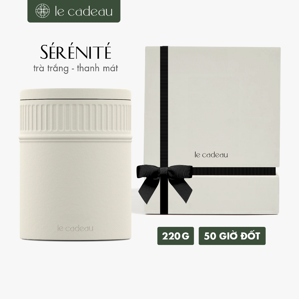 Nến thơm cao cấp Le Cadeau - Sérénité - Hương trà trắng, Giúp thư giãn dễ ngủ, quà tặng sinh nhật