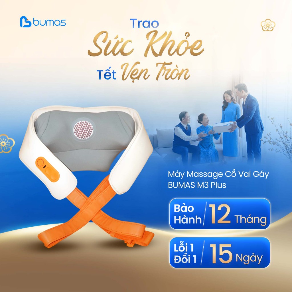   Set Quà Tết  Máy Massage Cổ Vai Gáy BUMAS M3 Plus - Massage Silicon 16 Điểm Chạm Chườm Ấm Diện Rộng 