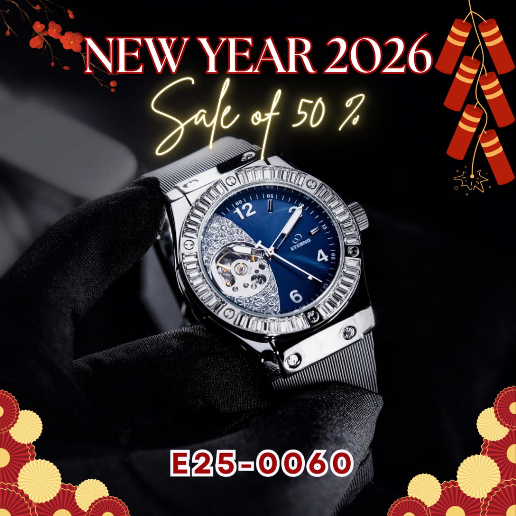 Đồng Hồ Cơ Nam ETERNO E25-0060 Automatic, Dây Cao Su Cao Cấp, Đính Đá Ống Sang Trọng FULLBOX