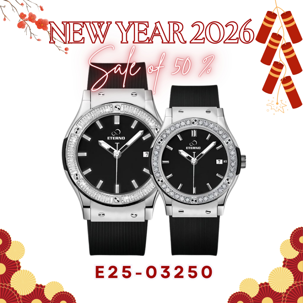 Đồng Hồ Cặp Nam Nữ - Thương Hiệu ETERNO E25-03250 Dây Cao Su Cao Cấp, Có Lịch Ngày, Chống Nước