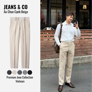Quần Âu Nam Quần Âu Chun Cạnh BEIGE - JEANS & CO - Form ống đứng chất liệu Tuytsi cao cấp