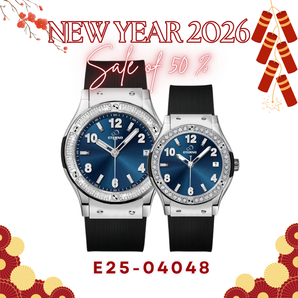 Đồng Hồ Cặp Nam Nữ - Thương Hiệu ETERNO E25-04048 Dây Cao Su Cao Cấp, Có Lịch Ngày
