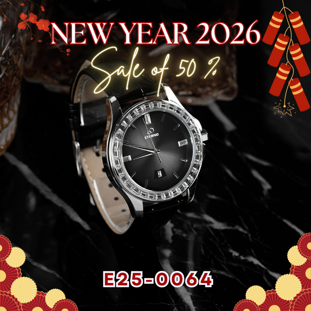 Đồng Hồ Nam - Thương Hiệu ETERNO E25-0064 Viền Đính Đá Khối Dây Da Cao Cấp [FULLBOX]