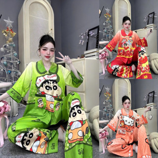  Đồ bộ tay lửng quần dài lụa latin thiết kế mới size dưới 65kg quần dài pijama tay lỡ đồ bộ nữ mặc nhà thoải mái 