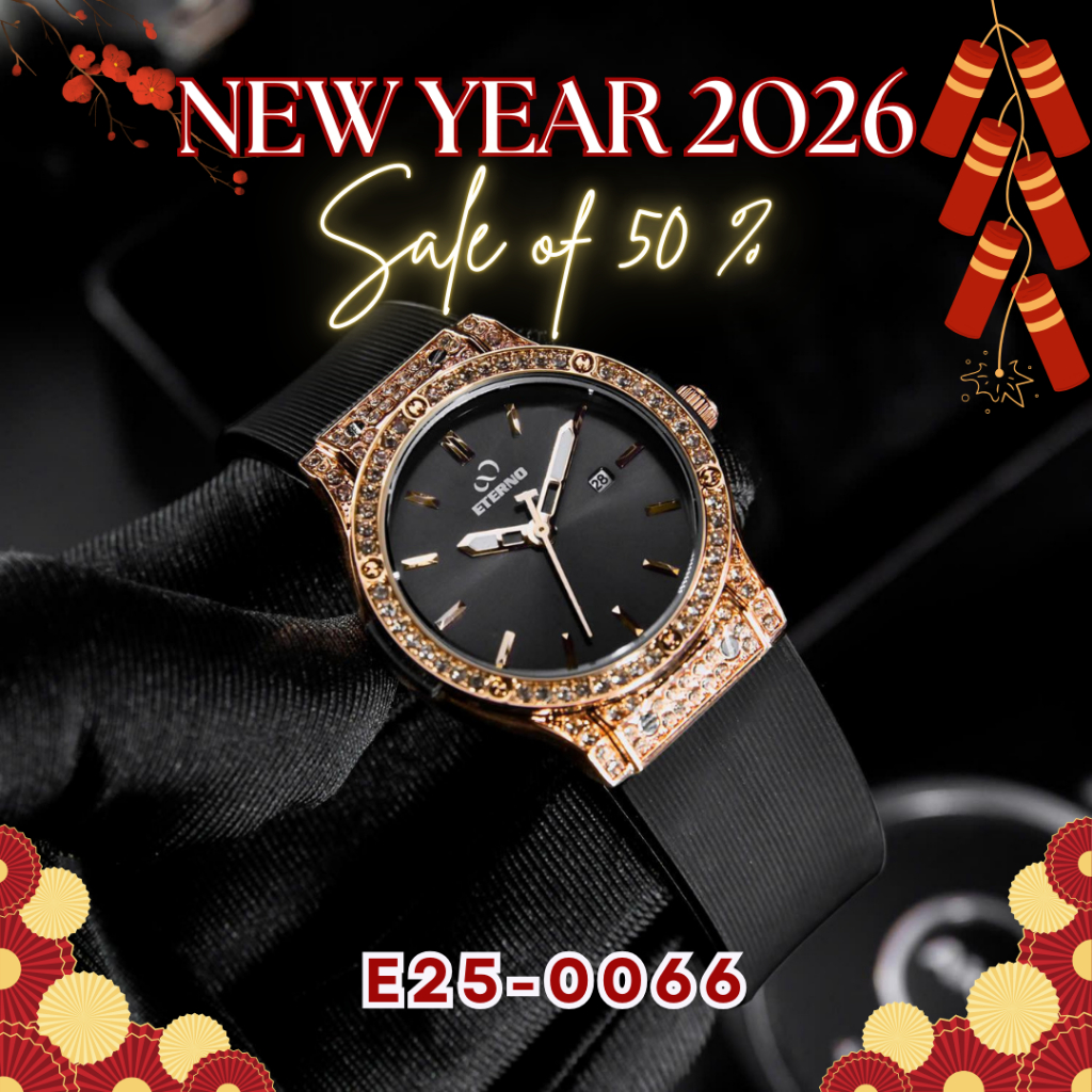 Đồng Hồ Nữ - Thương Hiệu ETERNO E25-0066 dây cao su non, viền đính đá tinh tế