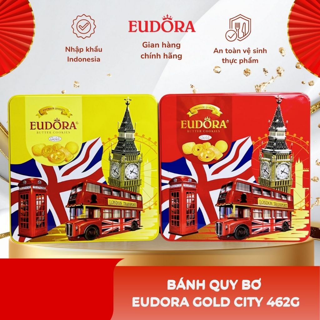 Bánh Quy Bơ Eudora GOLD CITY Hộp Thiếc 462g Nhập Khẩu Indonesia