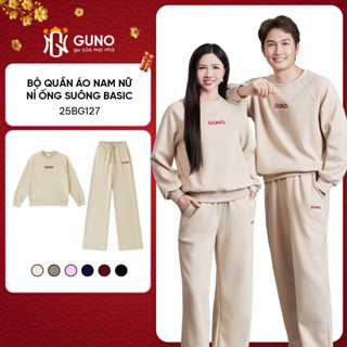  Bộ Quần Áo Nỉ Nam Nữ GUNO Cổ Tròn Logo Thêu Kèm Quần Suông Set Bộ Thu Đông Cao Cấp SP5 25BG127 BB181 
