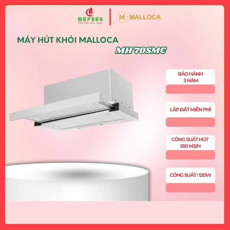 Máy hút mùi âm tủ Malloca MH 70SMC, khử mùi hiệu quả, 3 mức tốc độ, đèn LED chiếu sáng