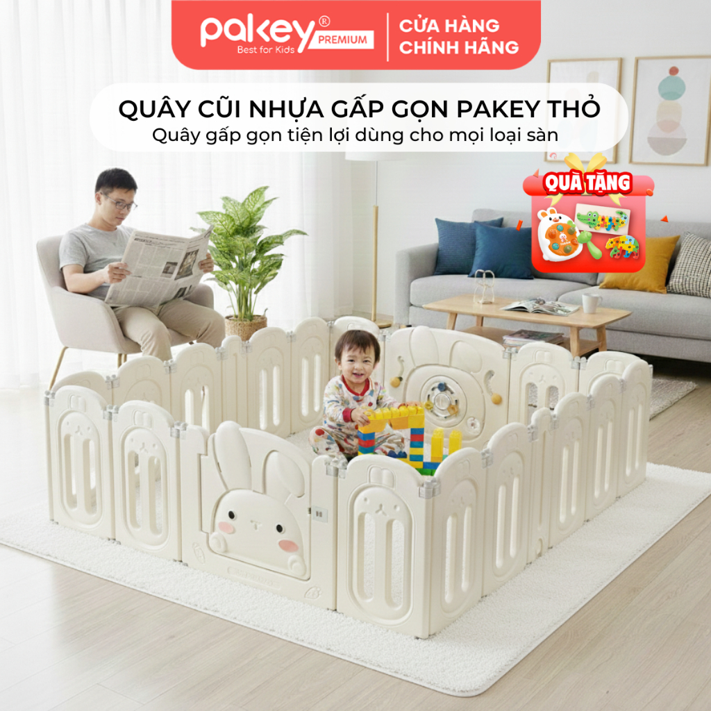 Quây Cũi Nhựa Gấp Gọn PAKEY Thỏ Trắng, Quây Cũi Hình Thỏ Đáng Yêu Dày Dặn Chắc Chắn Cho Bé - Bảo Hàn