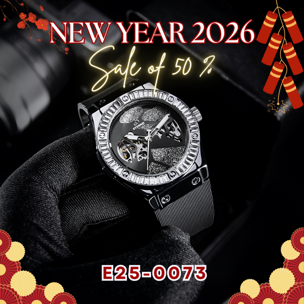 Đồng Hồ Cơ Nam ETERNO E25-0073 Automatic, Dây Silicon Cao Cấp, Đính Đá