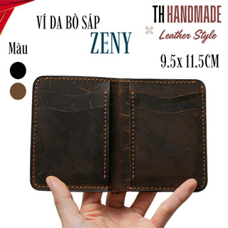 Bóp nam ZENY da bò sáp ngựa điên cổ điển TH HANDMADE  Ví da bò mini Vintage màu Nâu đen Không khóa 