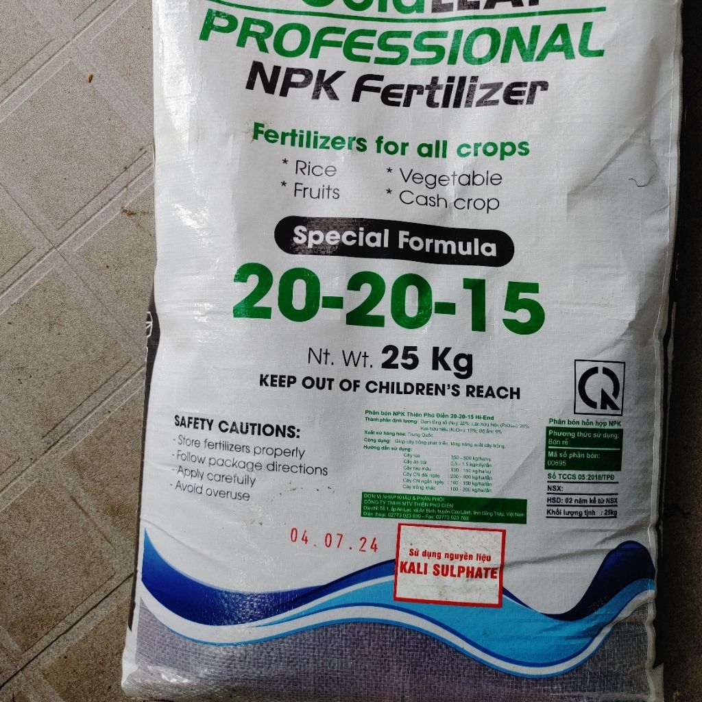 5kg NPK 20 20 15 Tím Đức chuyên Hoa Kiễng