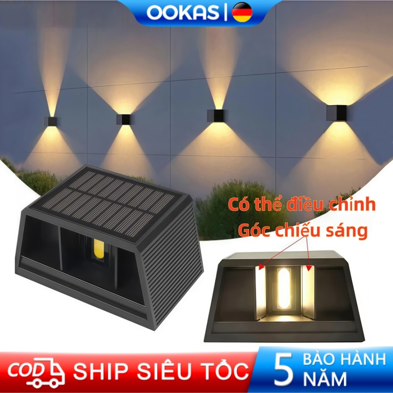 OOKAS Đèn tường năng lượng mặt trời IP67, đèn LED treo tường, đèn trang trí màu vàng/trắng