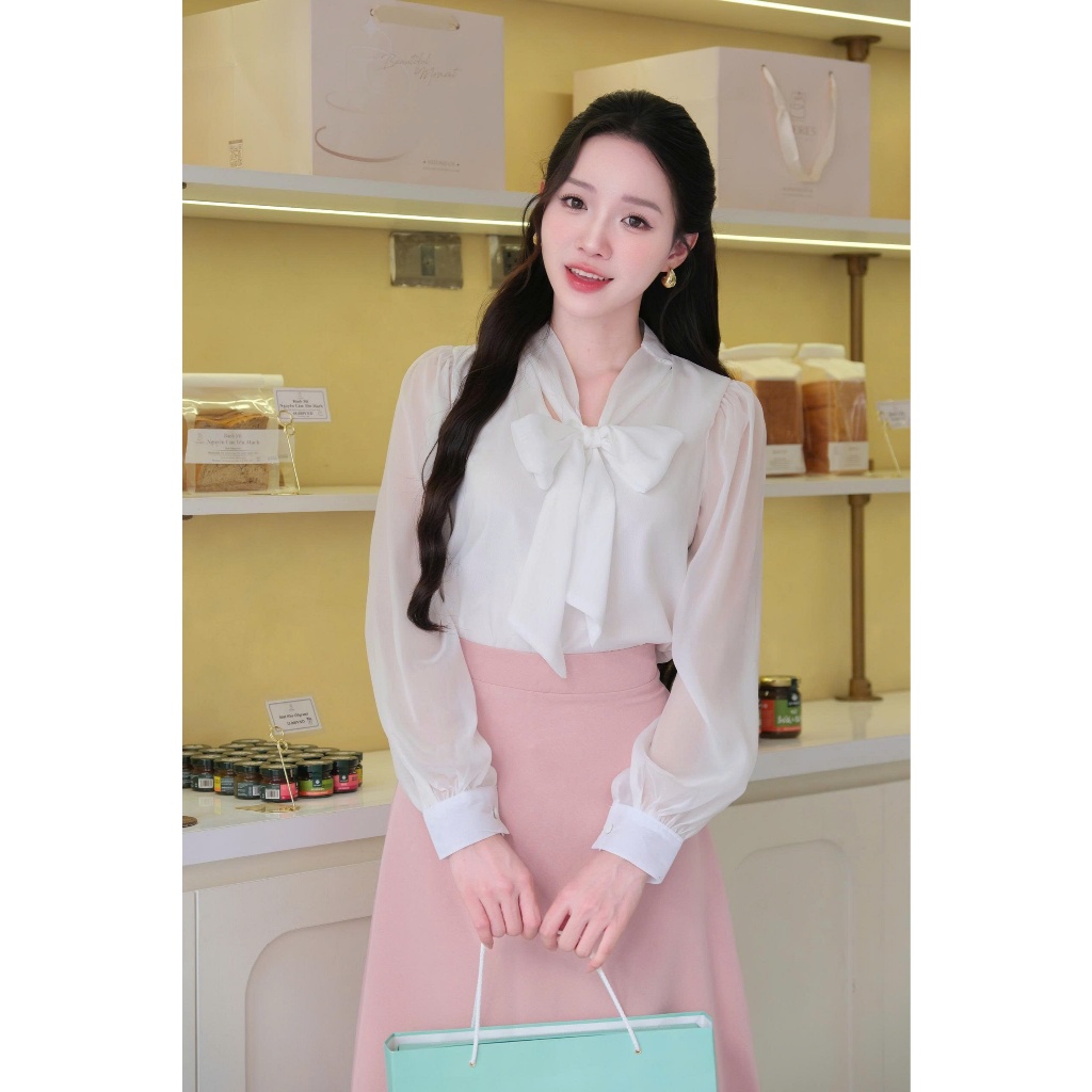 LUMIERE FASHION-Áo voan nàng thơ “April Bow” - TK152.4 Trắng