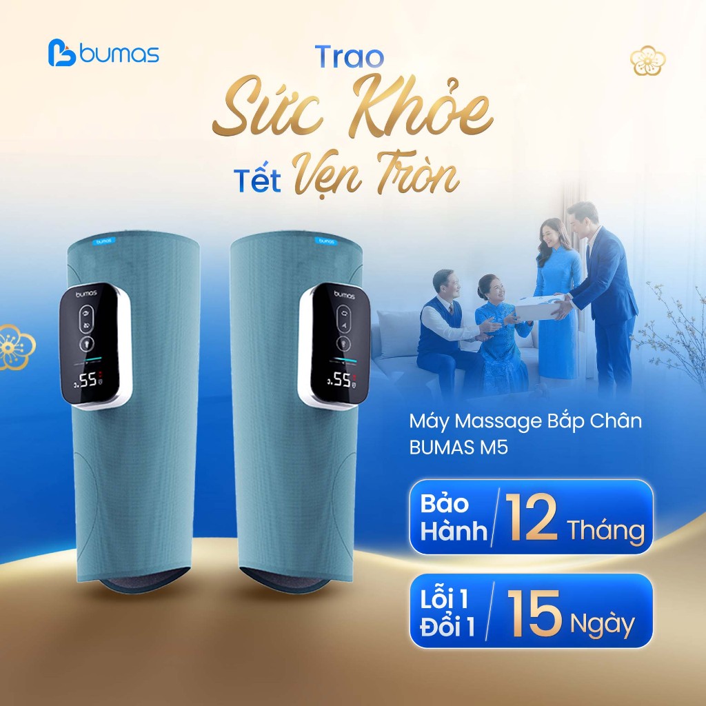 [Set Quà Tết] Máy Massage Bắp Chân BUMAS M5 - Cơ Chế Massage Túi Khí Nén Kết Hợp Chườm Ấm Thư Giãn