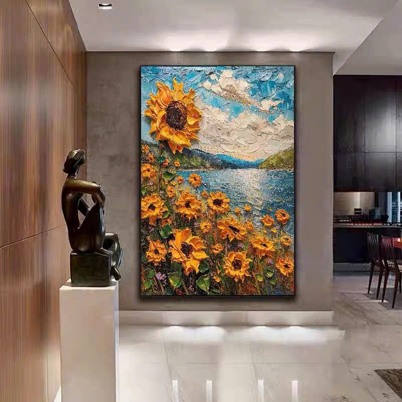 Tranh canvas hoa hướng dương Van Gogh, tranh in sơn dầu trang trí phòng khách, nghệ thuật ba chiều, 