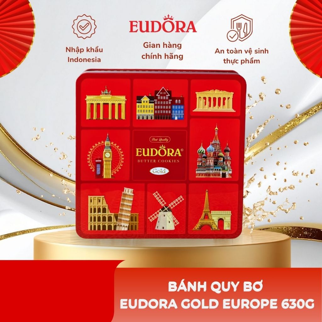 Bánh Quy Bơ Eudora GOLD Europe Hộp thiếc 630g Nhập Khẩu Indonesia