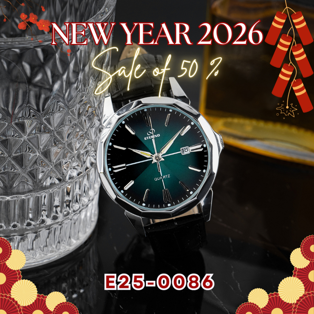 Đồng Hồ Nam - Thương Hiệu ETERNO E25-0086 Viền Đính Đá Khối Dây Da Cao Cấp