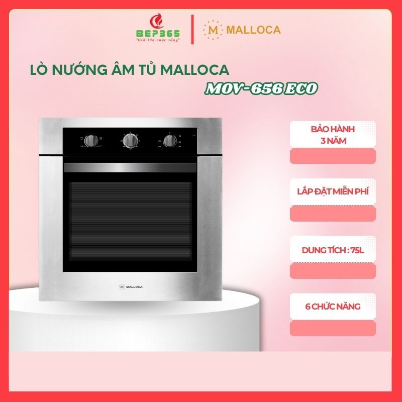 Lò Nướng Malloca MOV-656 ECO – 75L, Âm Tủ, Chức Năng ECO, Mặt Kính Đen Phối Inox, 6 Chức Năng Nướng