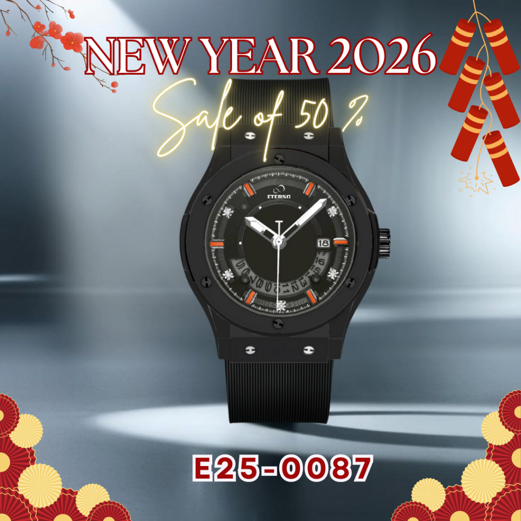 Đồng Hồ Nam - Thương Hiệu ETERNO E25-0087 Dây Cao Su Đen, full đen, Size 40mm