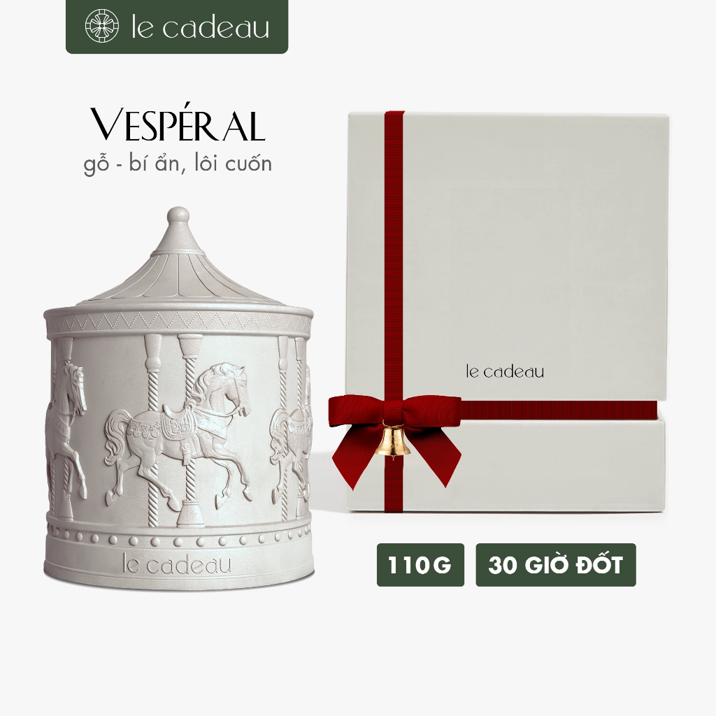 Nến thơm cao cấp Le Cadeau - Vespéral - Hương gỗ, giúp thư giãn dễ ngủ, Quà tặng sinh nhật, quà Tết