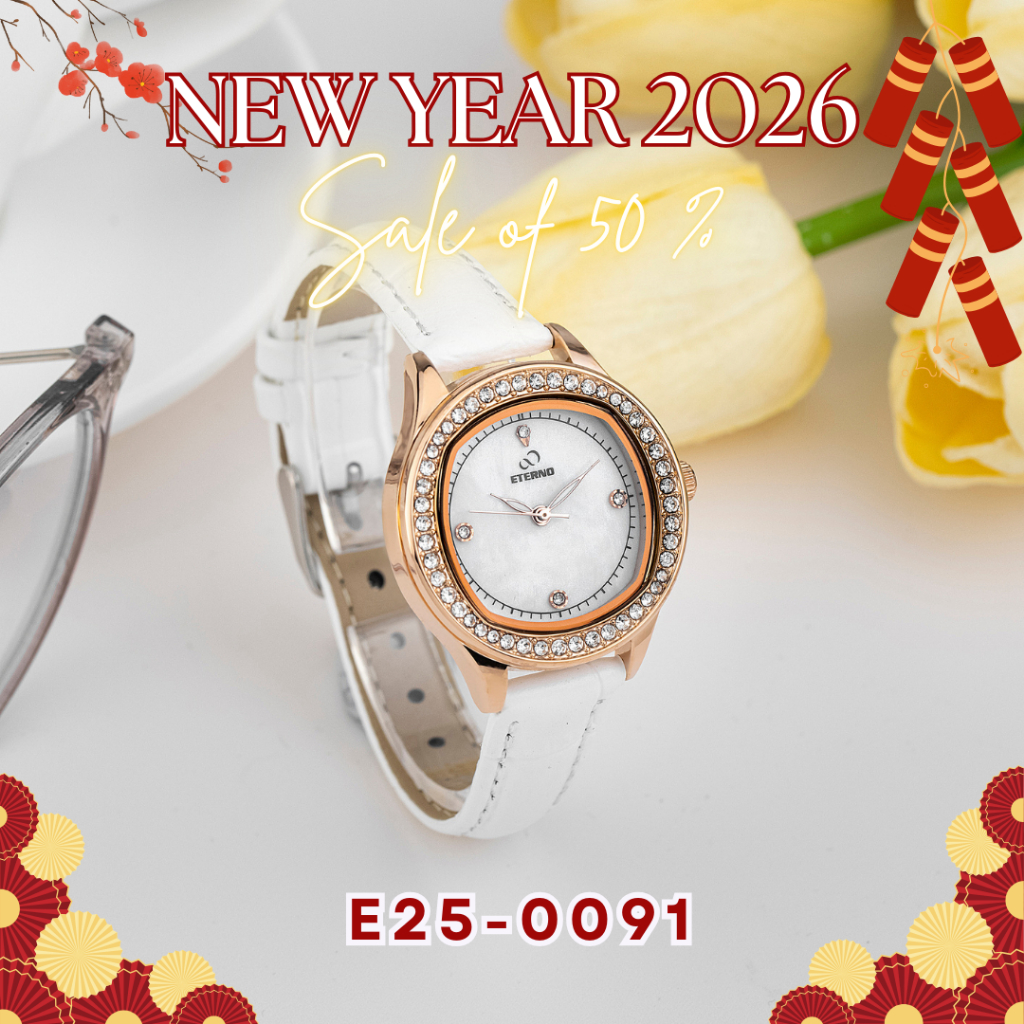 Đồng Hồ Nữ - Thương Hiệu ETERNO E25-0091 dây da, viền đính đá tinh tế _ đồng hồ nữ