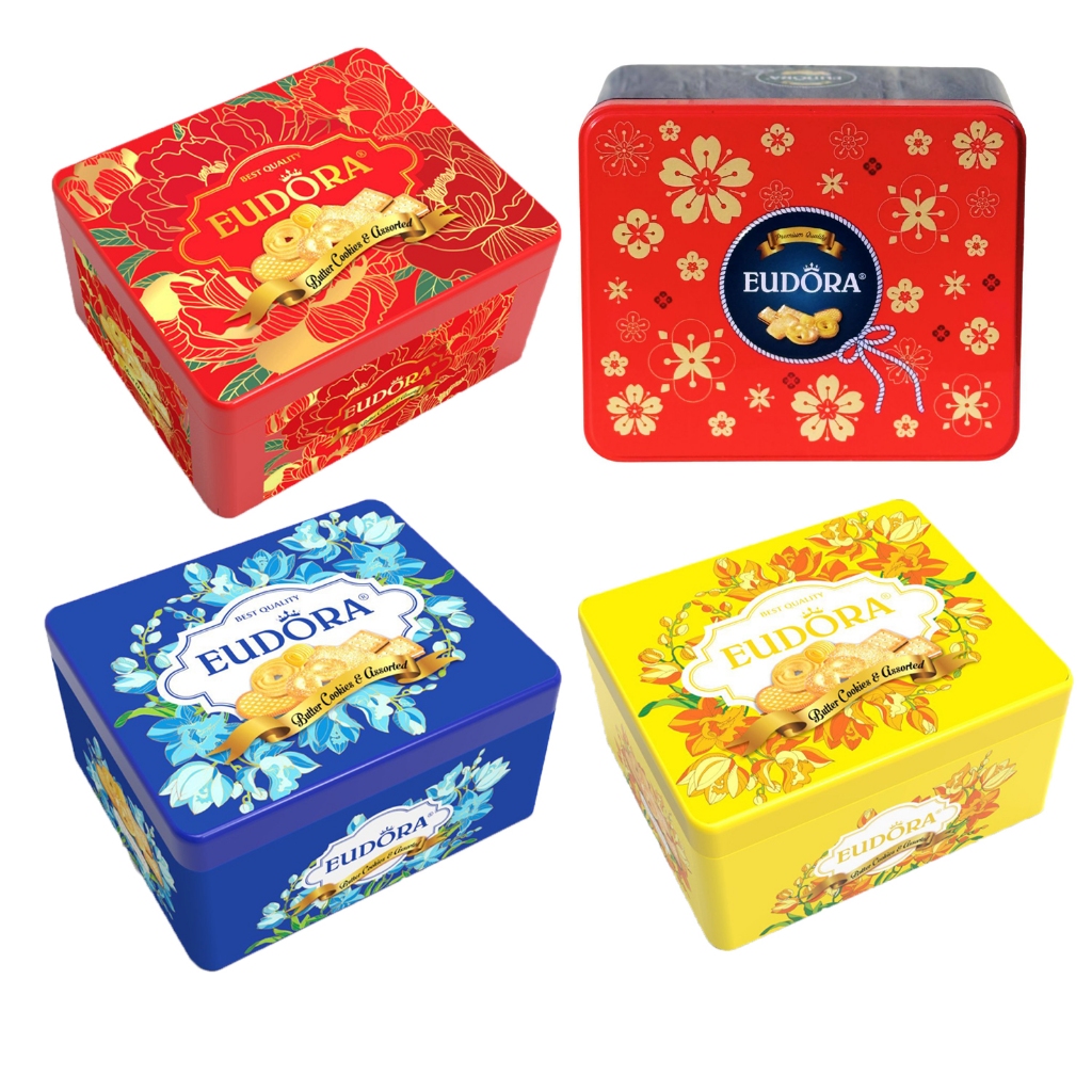 Bánh Quy Eudora Hộp Thiếc Hộp chữ nhật nhỏ 206g Nhập Khẩu Indonesia