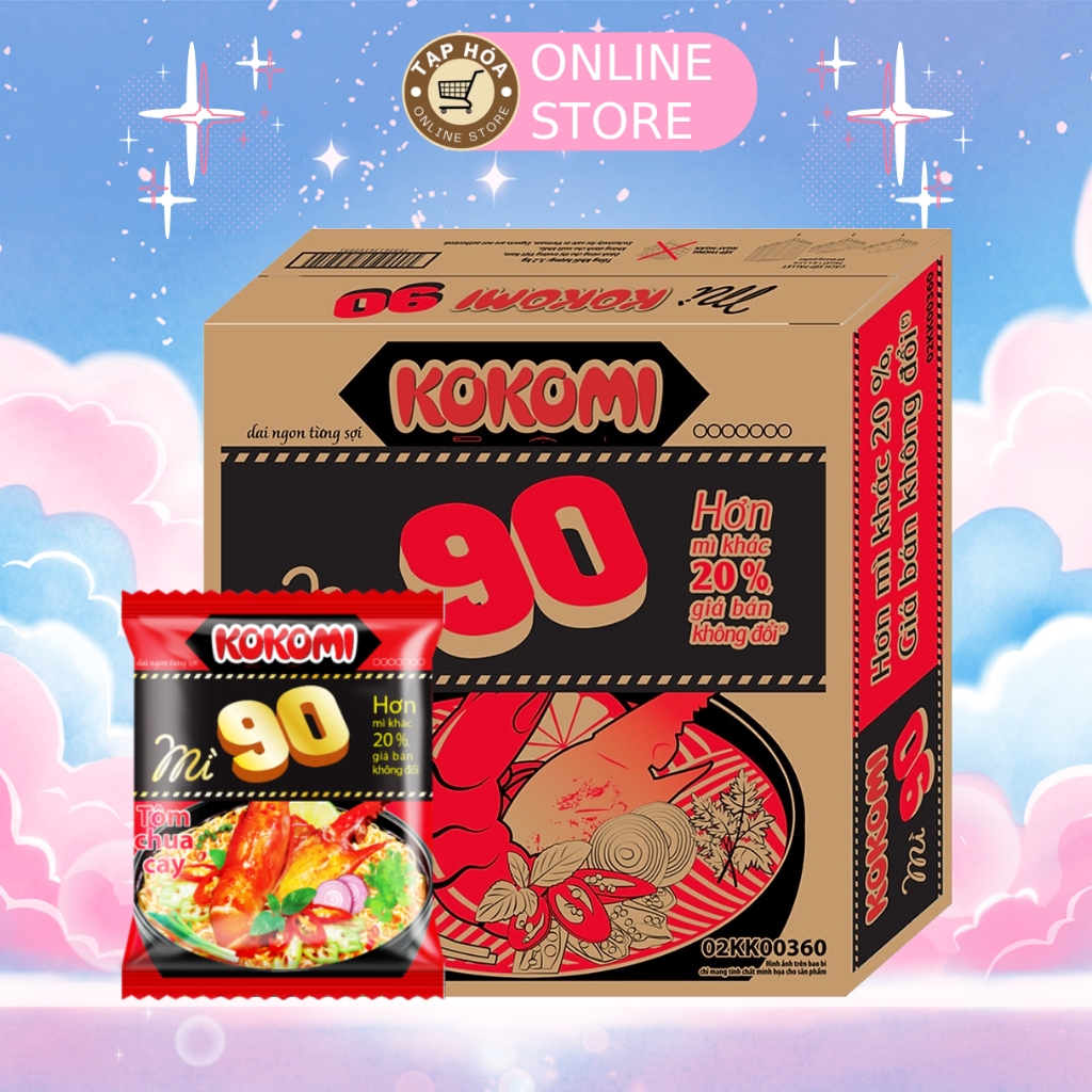 Thùng 30 Gói Mì Ăn Liền Kokomi 90 Tôm Chua Cay 90g