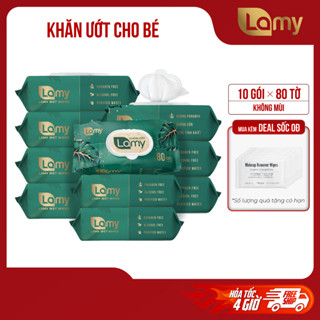   LAMY OFFICIAL _Thùng 10 gói khăn ướt Lamy 80 tờ cao cấp không mùi an toàn cho bé 