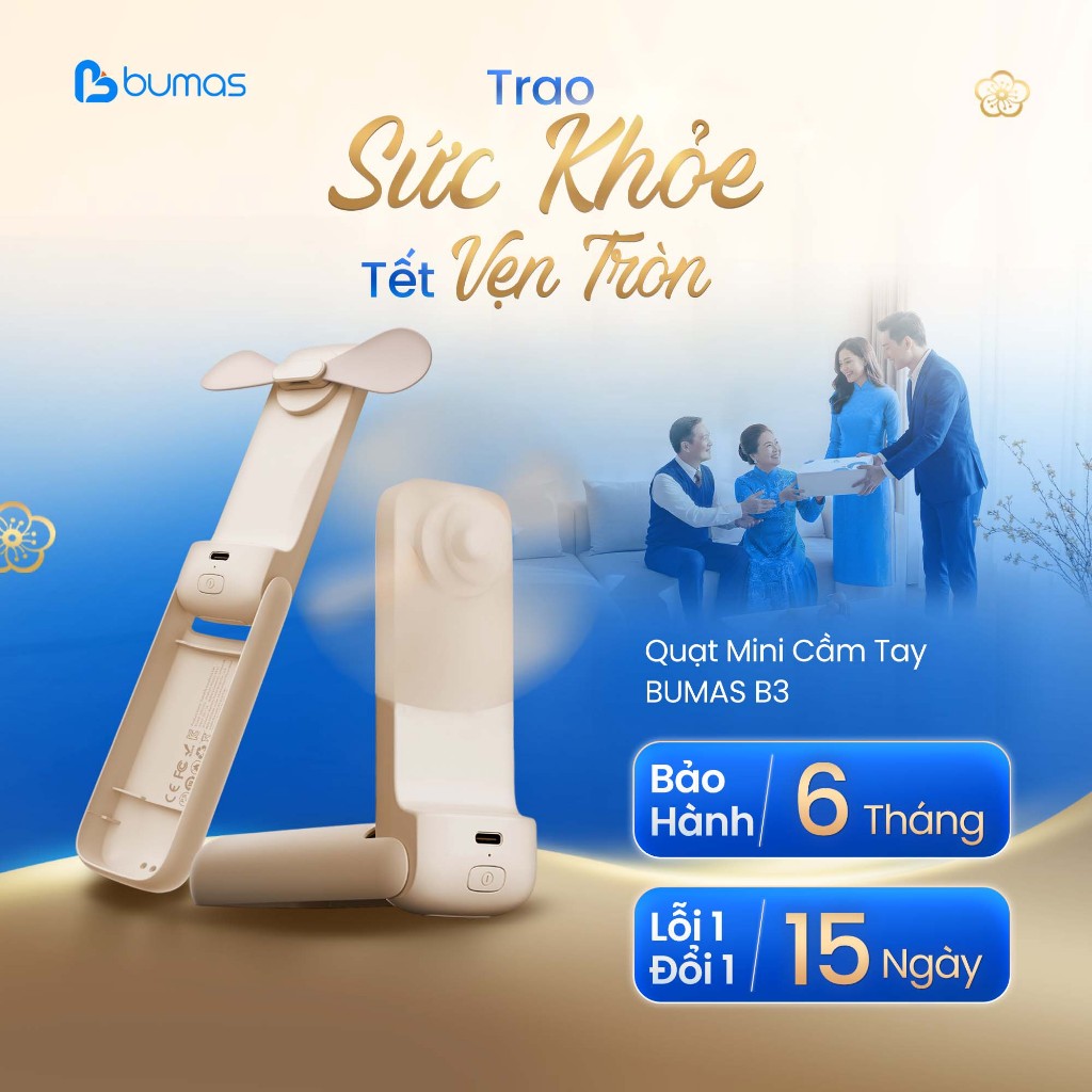 Quạt Mini Cầm Tay BUMAS B3 - Nhỏ Gọn - Bền Bỉ - Sử Dụng 17h - Quà Tặng Bạn Nhỏ - Bảo Hành 6 Tháng